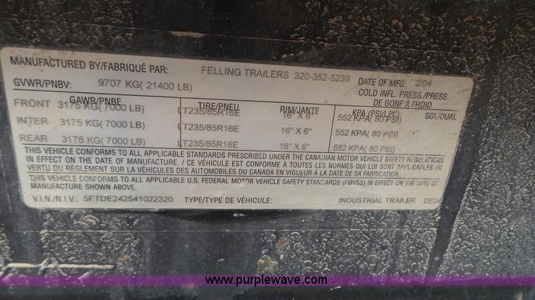 image for item K4590 2004 Felling DE24 equipment trailer