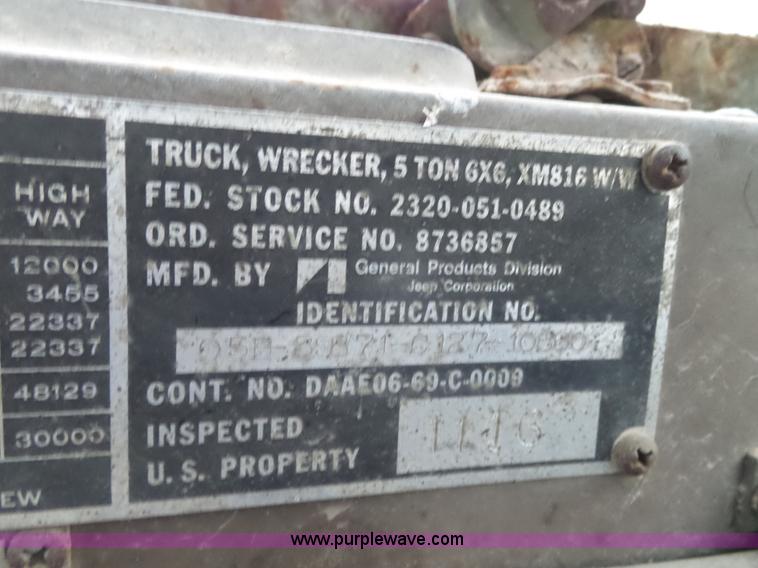 image for item L6270 1971 Jeep M816-TK wrecker truck