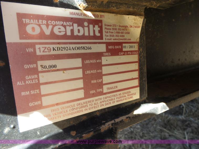 image for item BL9577 2011 Overbilt tilt deck trailer