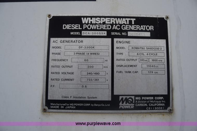 image for item BX9887 Multiquip Whisperwatt AC generator