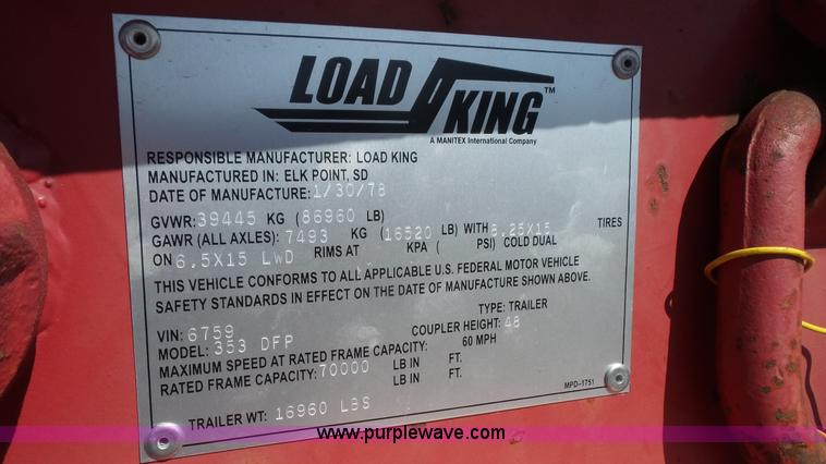 image for item K5098 1978 Load King 353DFD equipment trailer