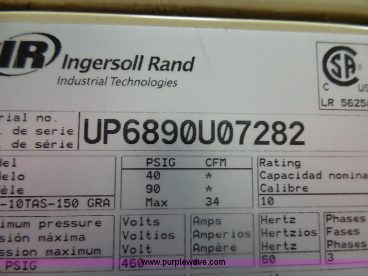 image for item AL9204 2007 Ingersoll Rand UPS-10TAS-150 air compressor