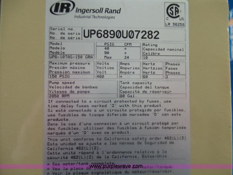 image for item AL9204 2007 Ingersoll Rand UPS-10TAS-150 air compressor