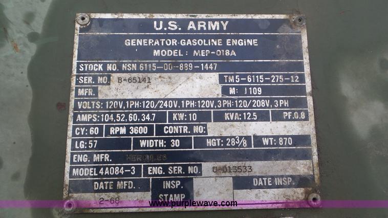 image for item AV9805 1968 U.S. Army generator