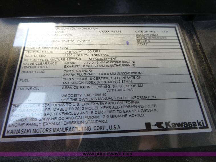 image for item J8957 2012 Kawasaki Teryx4 utility vehicle