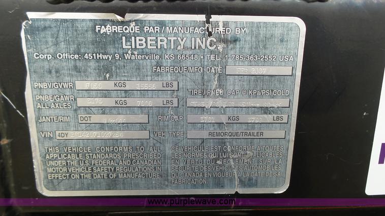 image for item J8997 2007 Travalong dump trailer