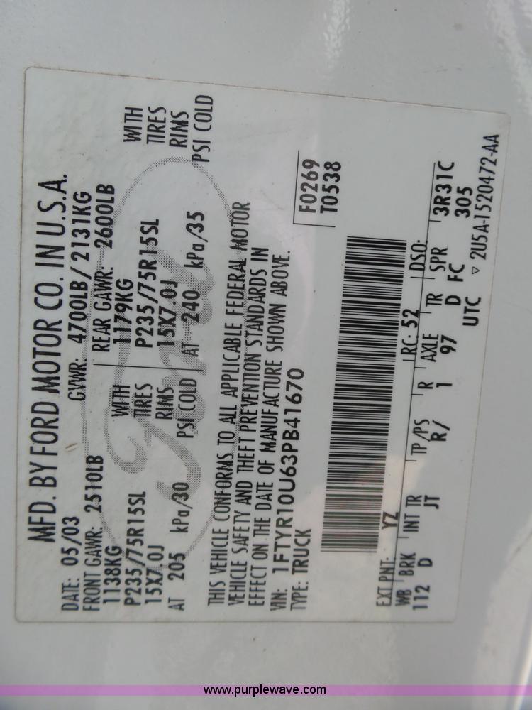 image for item L5429 2003 Ford Ranger pickup truck