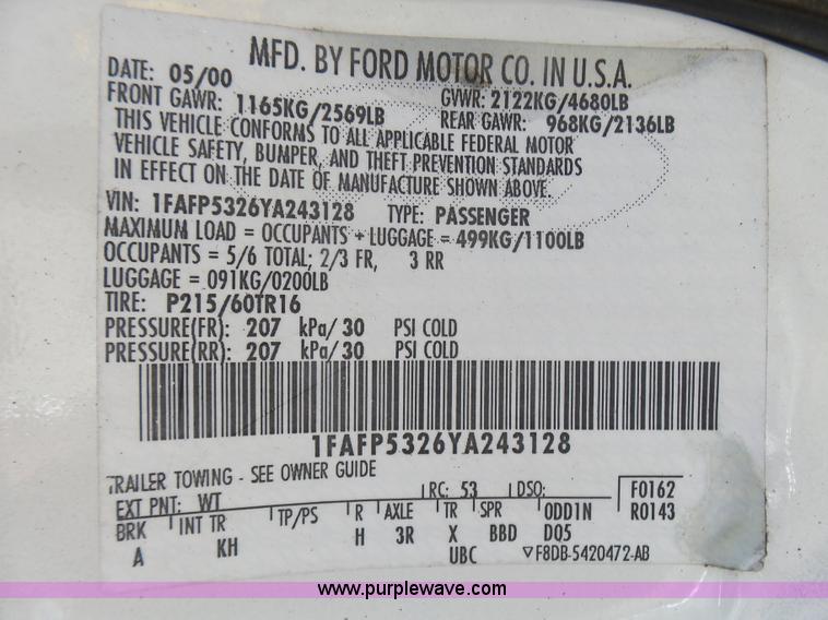 image for item L5454 2000 Ford Taurus SE