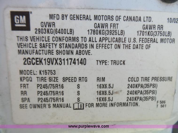 image for item L5487 2003 Chevrolet Silverado 1500 Ext. Cab pickup truck