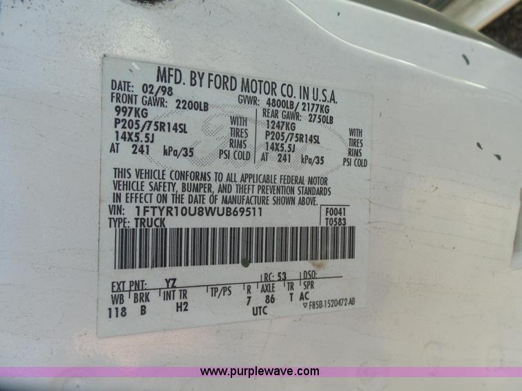 image for item L7345 1998 Ford Ranger pickup truck