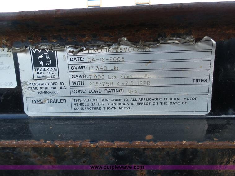 image for item L3175 2005 Trail King TK140-1600 equipment trailer