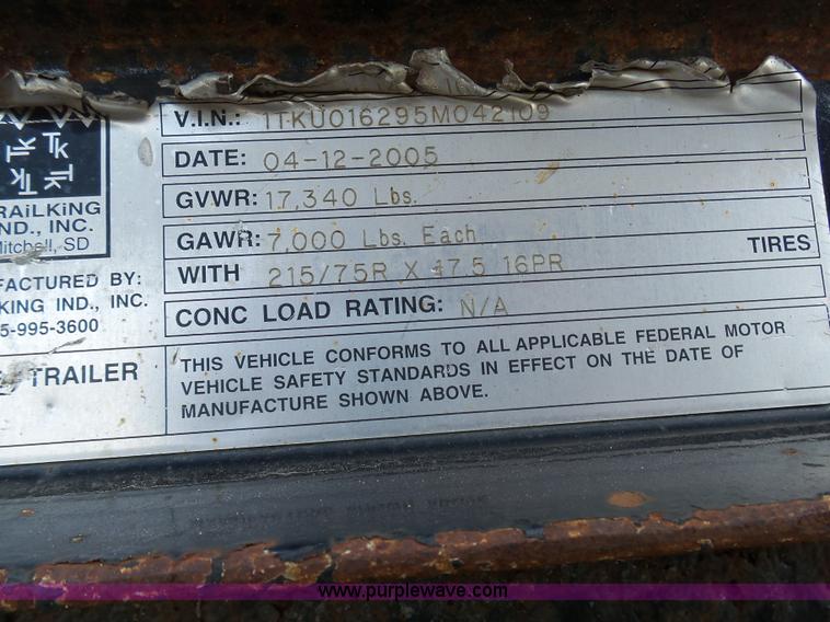 image for item L3175 2005 Trail King TK140-1600 equipment trailer