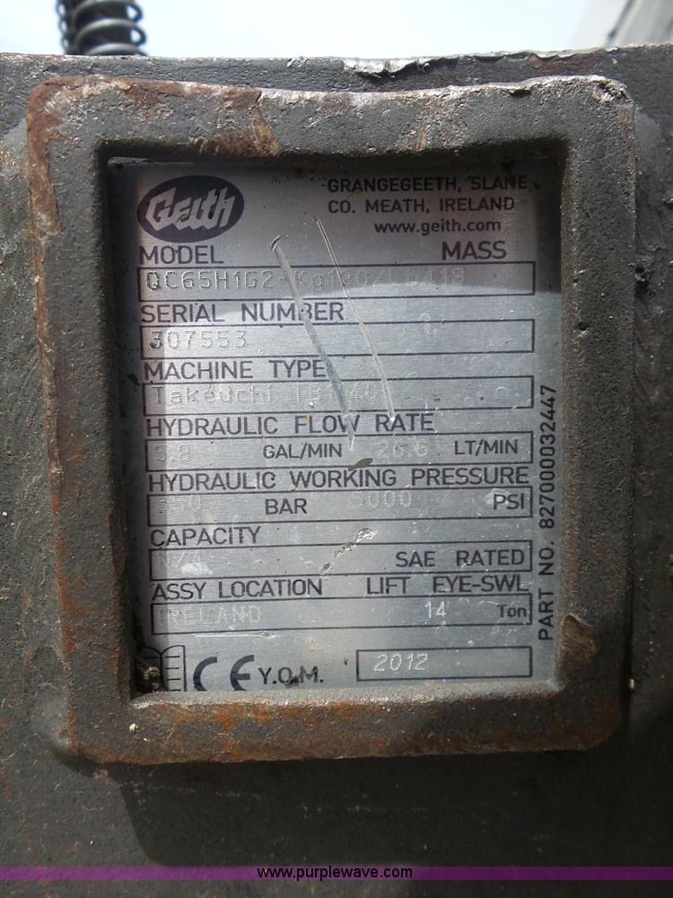 image for item L3199 2012 Takeuchi TB1140 compact excavator