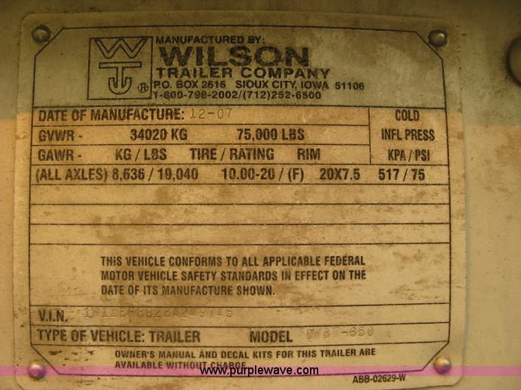 image for item J2847 2008 Wilson DWBT-650 Patriot belt trailer