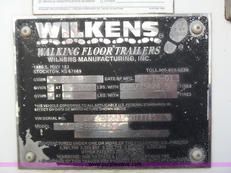 image for item L5794 2002 Wilkins OK2YA-2615-CFOA commodity trailer