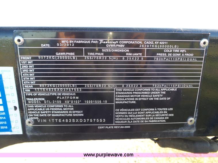 image for item L6302 2013 Transcraft DTL-2100 drop deck trailer