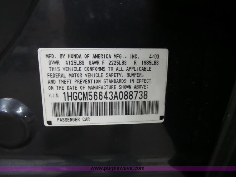image for item J4157 2003 Honda Accord EX