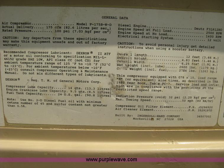 image for item J2829 Ingersoll Rand 175 air compressor