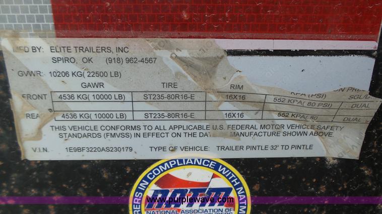 image for item J8981 2010 Elite equipment trailer