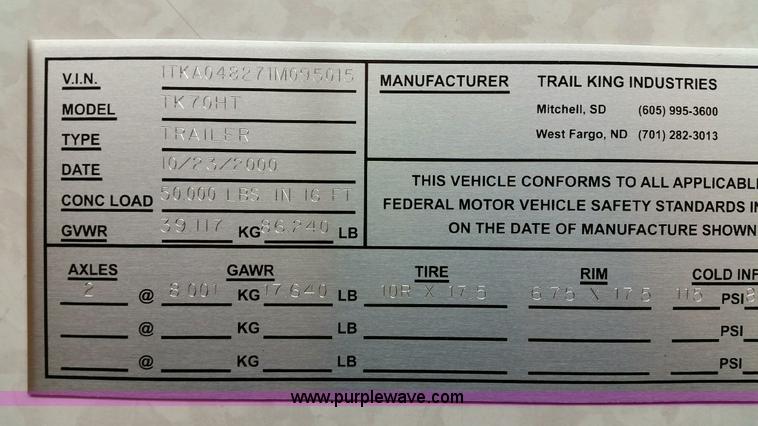 image for item K4633 2001 Trail King TK70HT drop deck hydra tail trailer