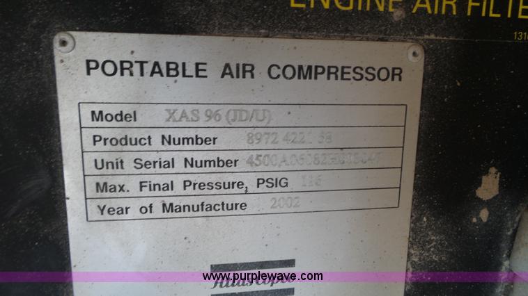 image for item K4636 2002 Atlas Copco XAS96U air compressor