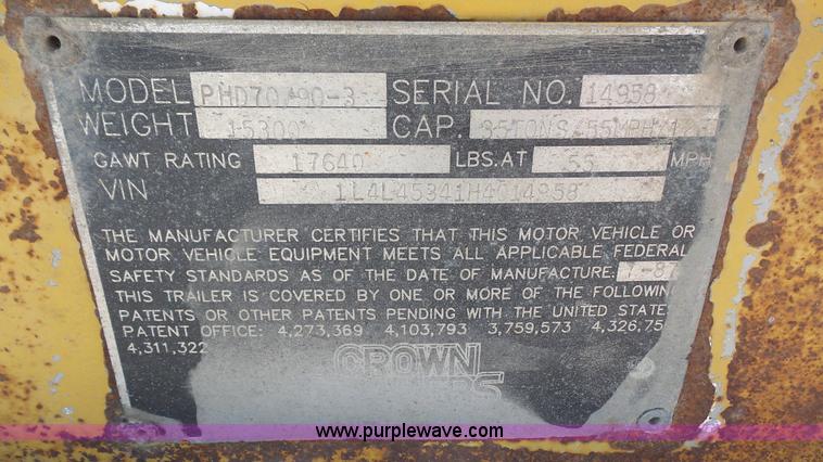 image for item K5029 1987 Load King PHD70/90-3 equipment trailer