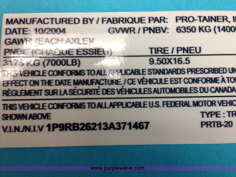 image for item J4214 2003 Pro Trainer PRTB-20 Pro Bin recycle trailer