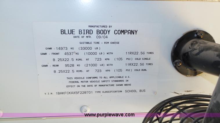 image for item J8987 2005 Blue Bird Vision school bus