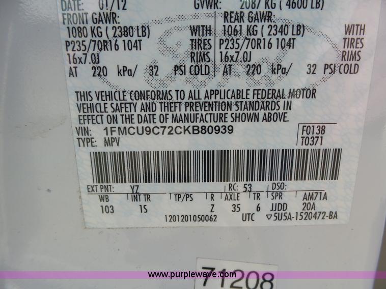 image for item L1835 2012 Ford Escape SUV