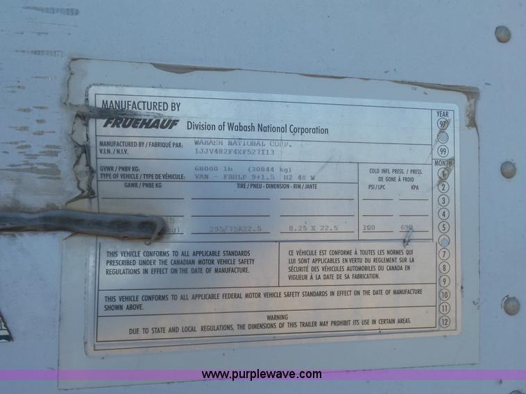 image for item L7401 1999 Fruehauf dry van trailer