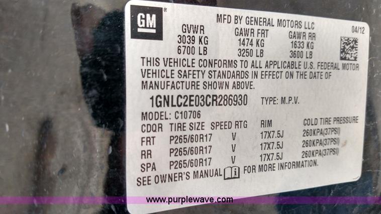 image for item L7436 2012 Chevrolet Tahoe Police SUV