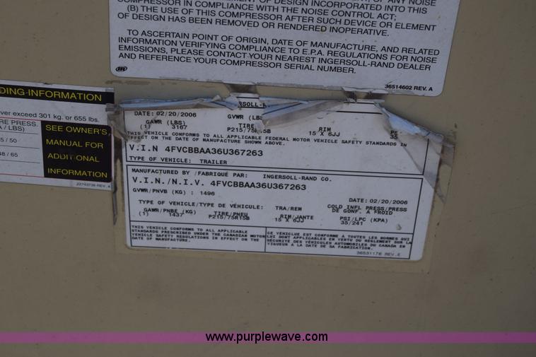 image for item L3819 2006 Ingersoll Rand 185 air compressor