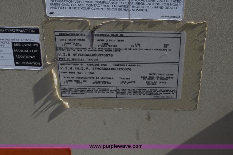 image for item L3820 2006 Ingersoll Rand 185 Platinum Series air compressor