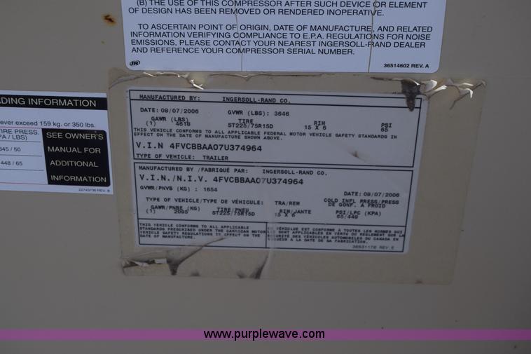 image for item L3822 2006 Ingersoll Rand 185 air compressor