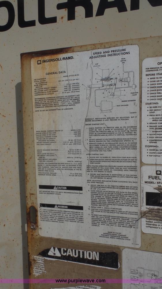 image for item K4511 Ingersoll Rand XP825W-CU air compressor