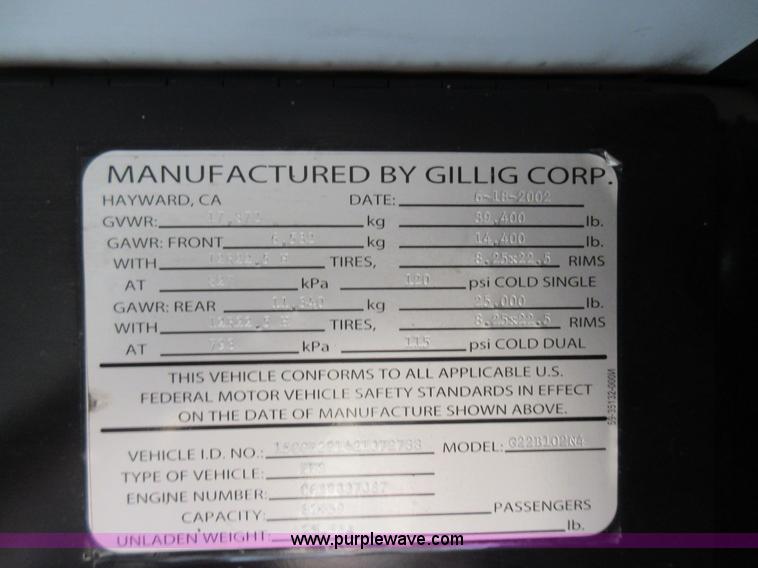 image for item I6458 2002 Gillig Low Floor G22B102N4 transit bus