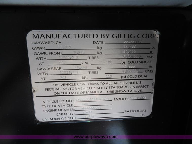 image for item I6458 2002 Gillig Low Floor G22B102N4 transit bus