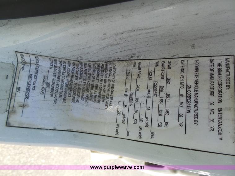 image for item K1359 2006 Chevrolet Uplander handicap accessible van