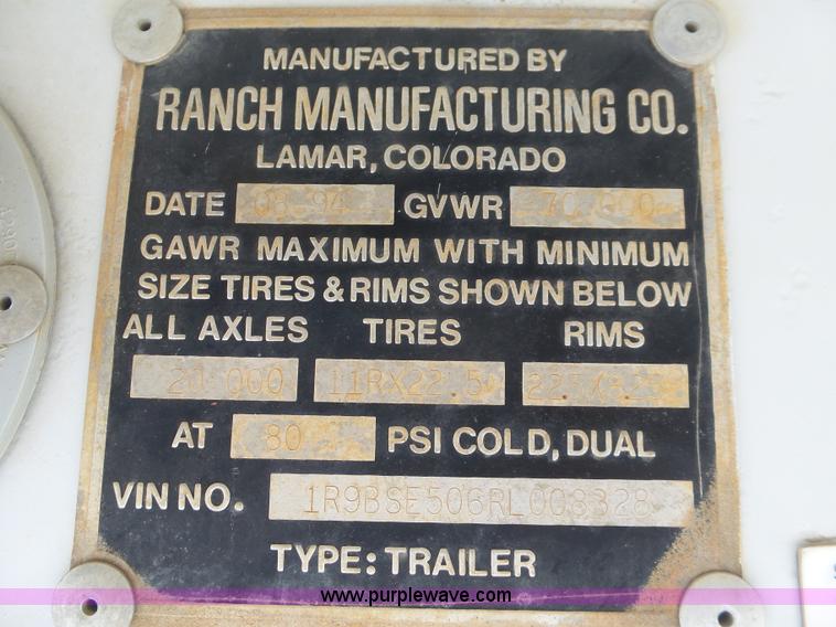image for item J6125 1994 Ranch bottom dump trailer