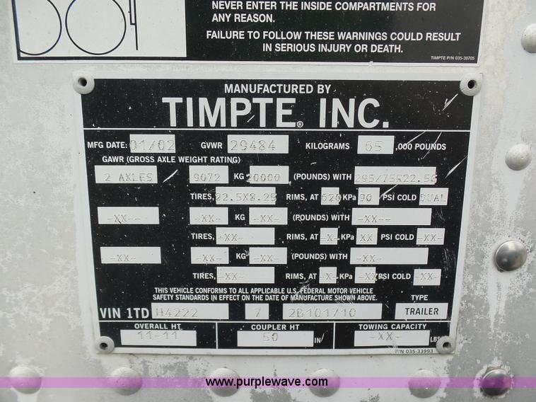 image for item K7961 2002 Timpte double hopper grain trailer