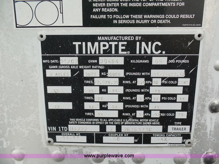 image for item K7961 2002 Timpte double hopper grain trailer