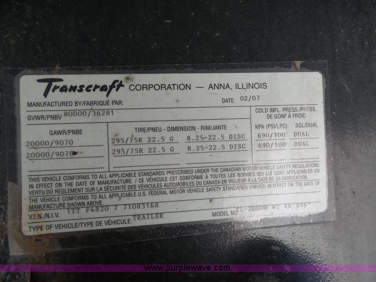 image for item K7988 2007 Transcraft TL-2000 flatbed trailer