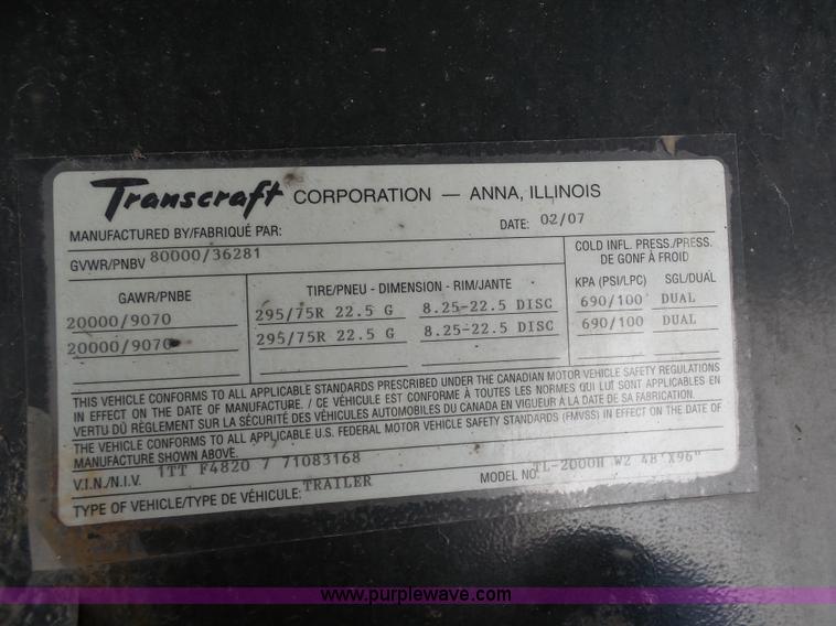 image for item K7988 2007 Transcraft TL-2000 flatbed trailer