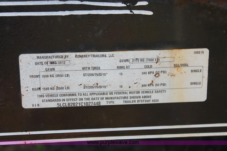 image for item K8963 2012 Kearney utility trailer