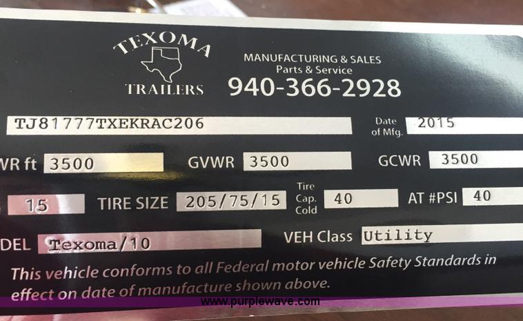 image for item K8964 2015 Texoma utility trailer