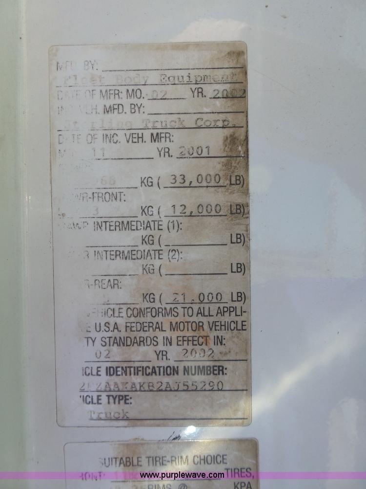 image for item L5825 2002 Sterling M7500 Acterra service truck with crane