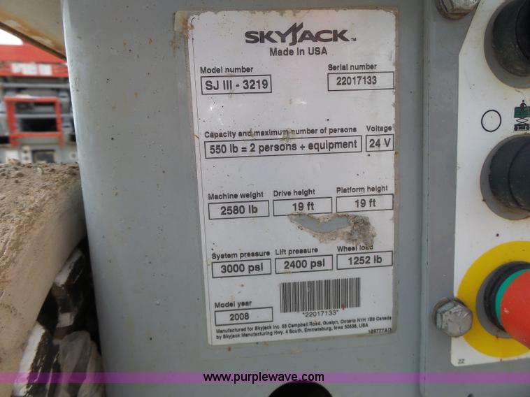 image for item L6051 2008 Skyjack 3219 scissor lift