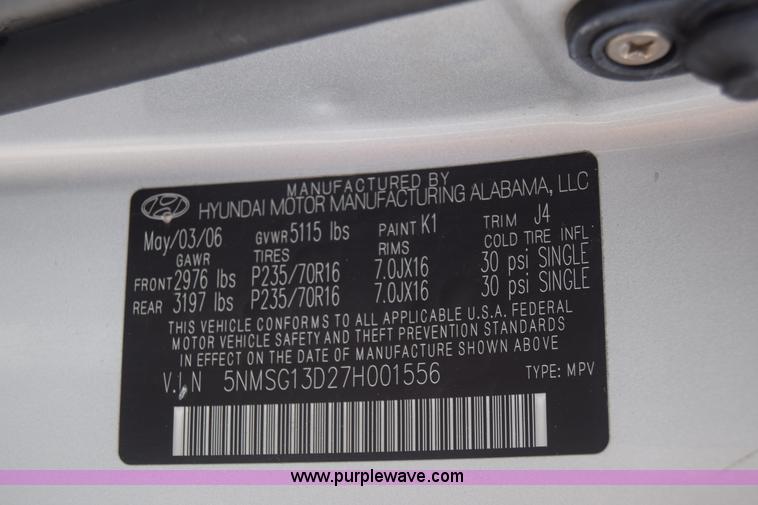 image for item K6711 2007 Hyundai Santa Fe GLS SUV