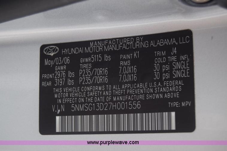 image for item K6711 2007 Hyundai Santa Fe GLS SUV