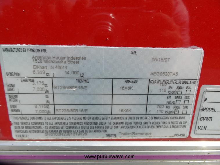 image for item K7207 2007 American Hauler Silver Hawk enclosed cargo trailer